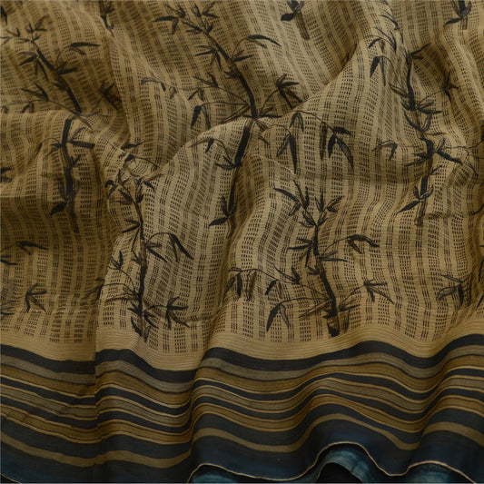 Sanskriti Vintage Sarees Shades of Green Pure Chiffon Silk Printed Sari Sustainable Fabric