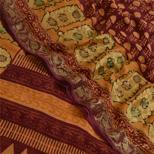 Sanskriti Vintage Sarees Røde Ren Georgette Silke Zari Trykt Sari Bæredygtigt Stof