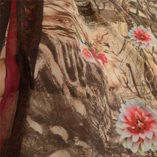 Sanskriti Vintage Sarees Indisk Elfenben Digitalt Trykt Georgette Sari Håndværk Bæredygtigt Stof