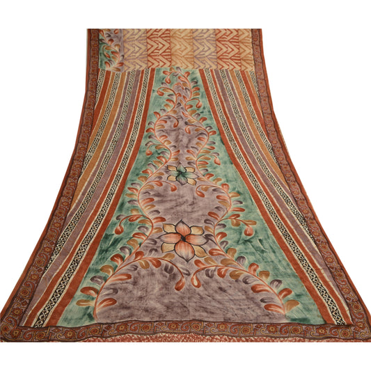 Sanskriti Vintage Sari 100% Pure Georgette Silk Multicolor Printed Saree 5 Yd Craft Fabric Floral Upcycled Sarongs, Scarves, or Stoles