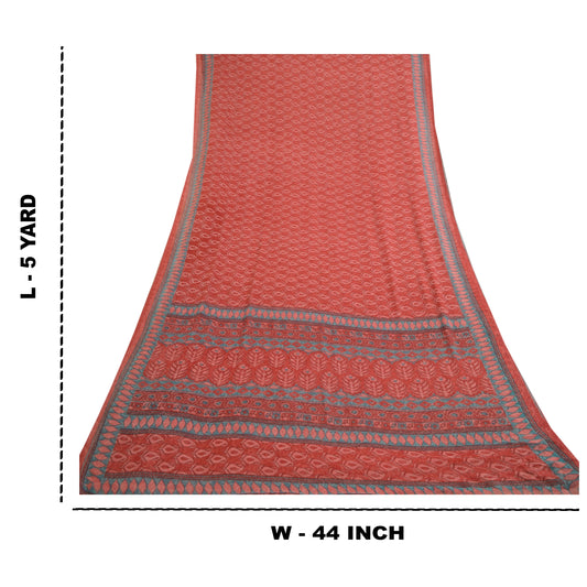 Sanskriti vintage sarier fra Indien rød trykt Georgette sari 5 yards håndlavet bæredygtigt stof