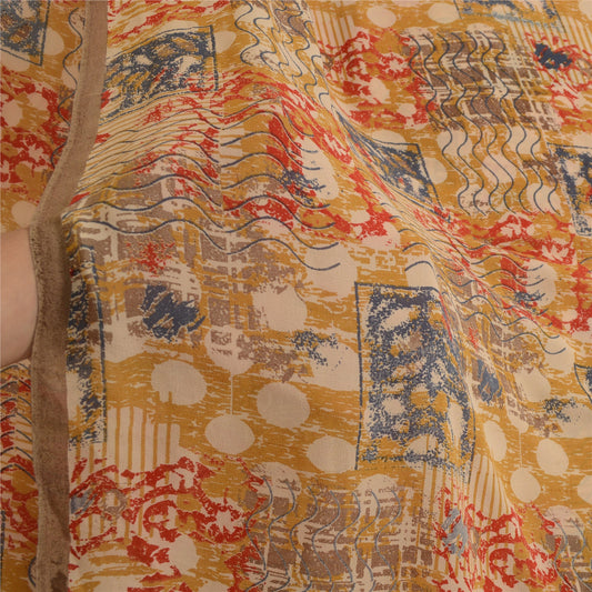 Sanskriti Vintage Sarees Flerfarvet Ren Georgette Silke Trykt Sari Håndværk Bæredygtigt Stoff