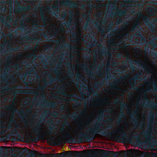 Sanskriti Vintage Sarees Flerfarvet Ren Georgette Silke Trykt Sari Håndværk Bæredygtigt Stoff
