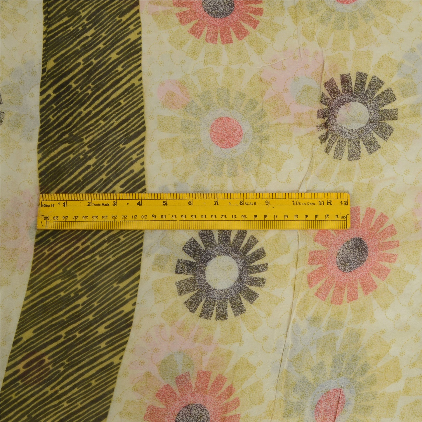 Sanskriti Vintage Sarees Ivory 100% Pure Georgette Silk Print Sari Craft Sustainable Fabric