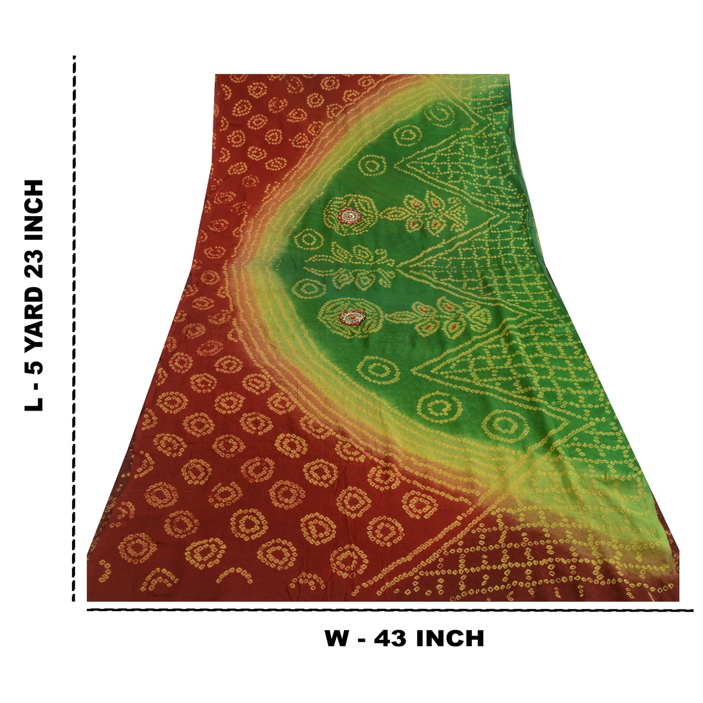 Sanskriti Vintage Sarees RedGreen Bandhani Print Pure Georgette Silke Sari Sustainable Stof