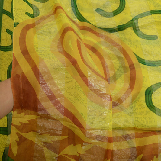 Sanskriti Vintage Green Sarees Pure Georgette Silk Printed Sari Craft Sustainable Fabric