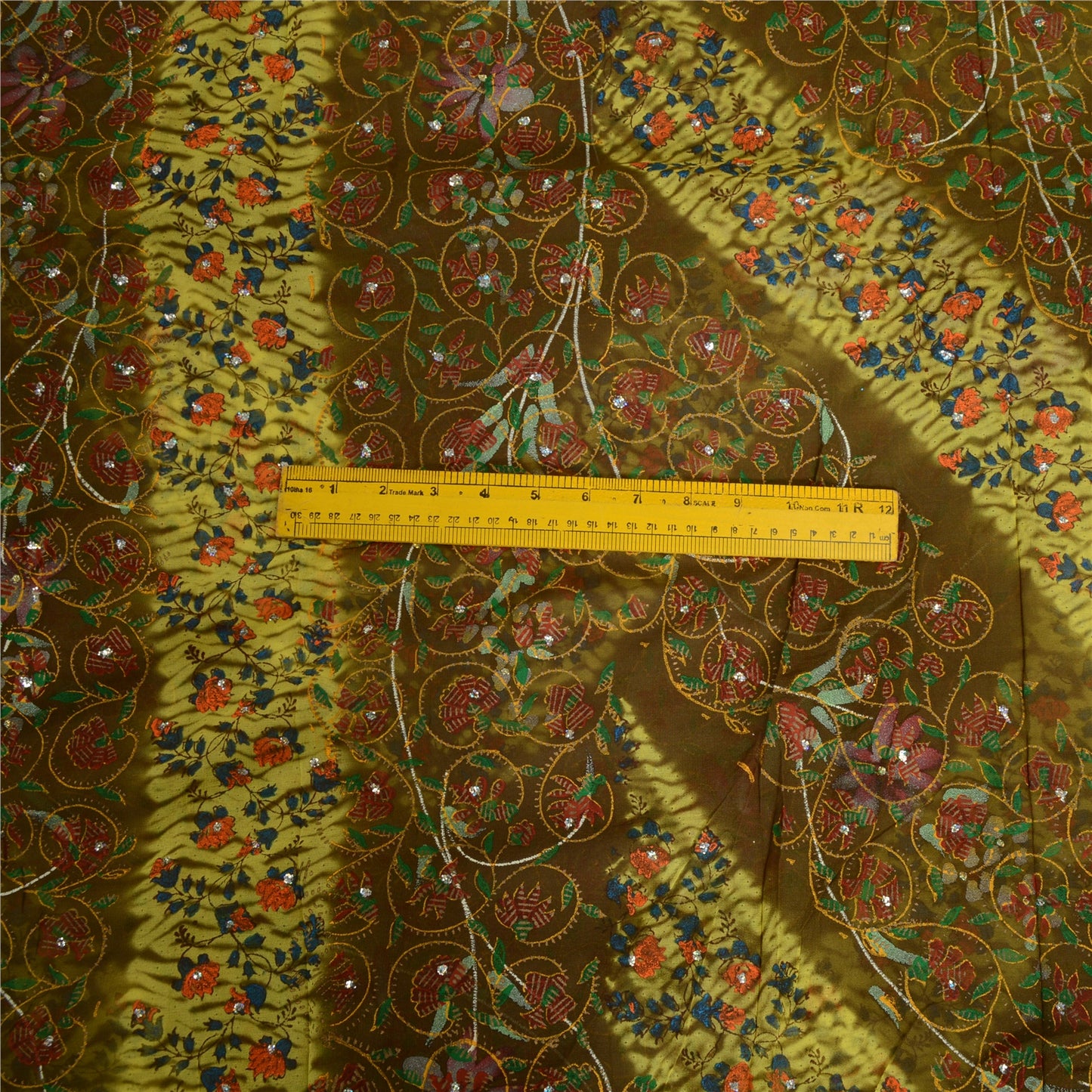 Sanskriti Vintage Sarees Green Hand Made Pure Georgette Silk Sari Craft Sustainable Fabric