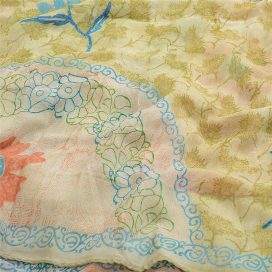 Sanskriti Vintage Sarees Flerfarvet Blend Georgette Trykt Sari Håndværk Bæredygtigt Stoff