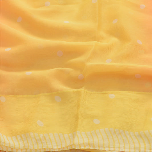 Sanskriti Vintage Sarees Gul/Ferskenfarvet Ren Georgette Silke Trykt Sari Bæredygtigt Stof