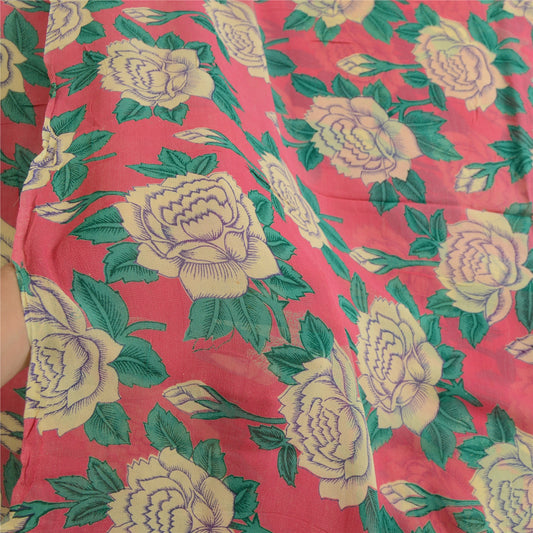 Sanskriti Vintage Sarees Indian Pink Blend Georgette Printed Sari Craft Sustainable Fabric