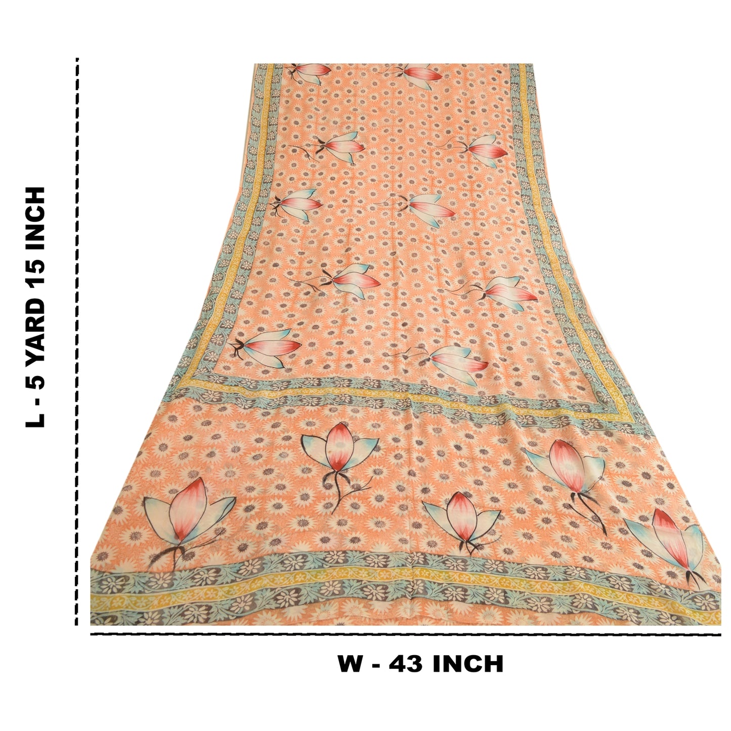 Sanskriti Vintage Sarees Indian Peach Blend Georgette Printed Sari Craft Sustainable Fabric