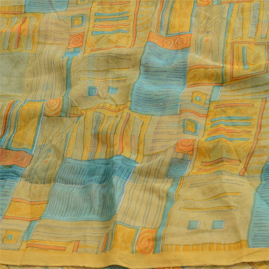 Sanskriti Vintage Sarees Multi Pure Georgette Silk Printed Sari 5yd Craft Sustainable Fabric