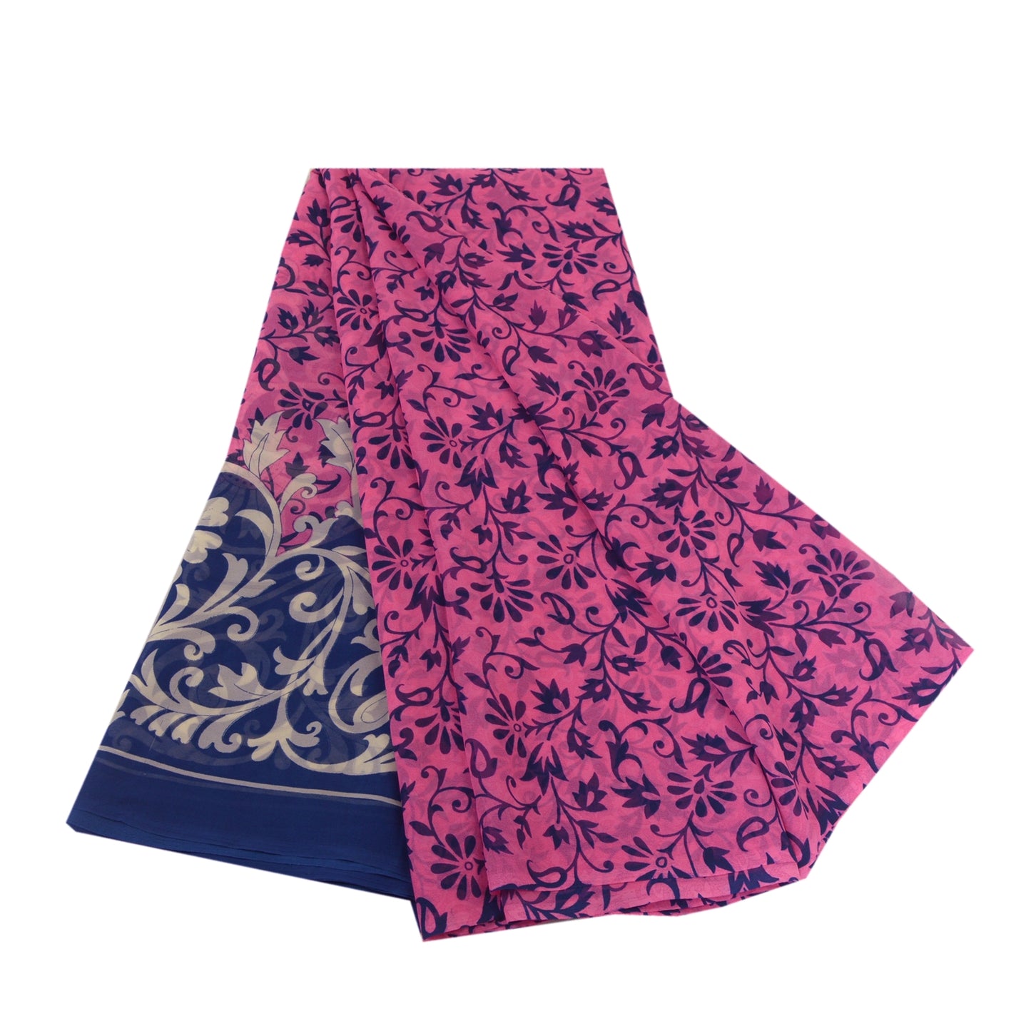 Сари Sanskriti Vintage, розовое и синее, сари с принтом жоржета, мягкая ткань для рукоделия, устойчивая к истиранию