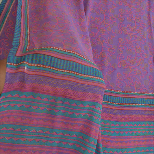 Sanskriti Vintage Sarees Purple/Pink Pure Georgette Silk Print Sari Craft Sustainable Fabric