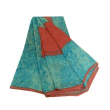 Load image into Gallery viewer, Sanskriti Vintage Sarees Blue/Red Printed Pure Georgette Silk Sari Craft Fabric
