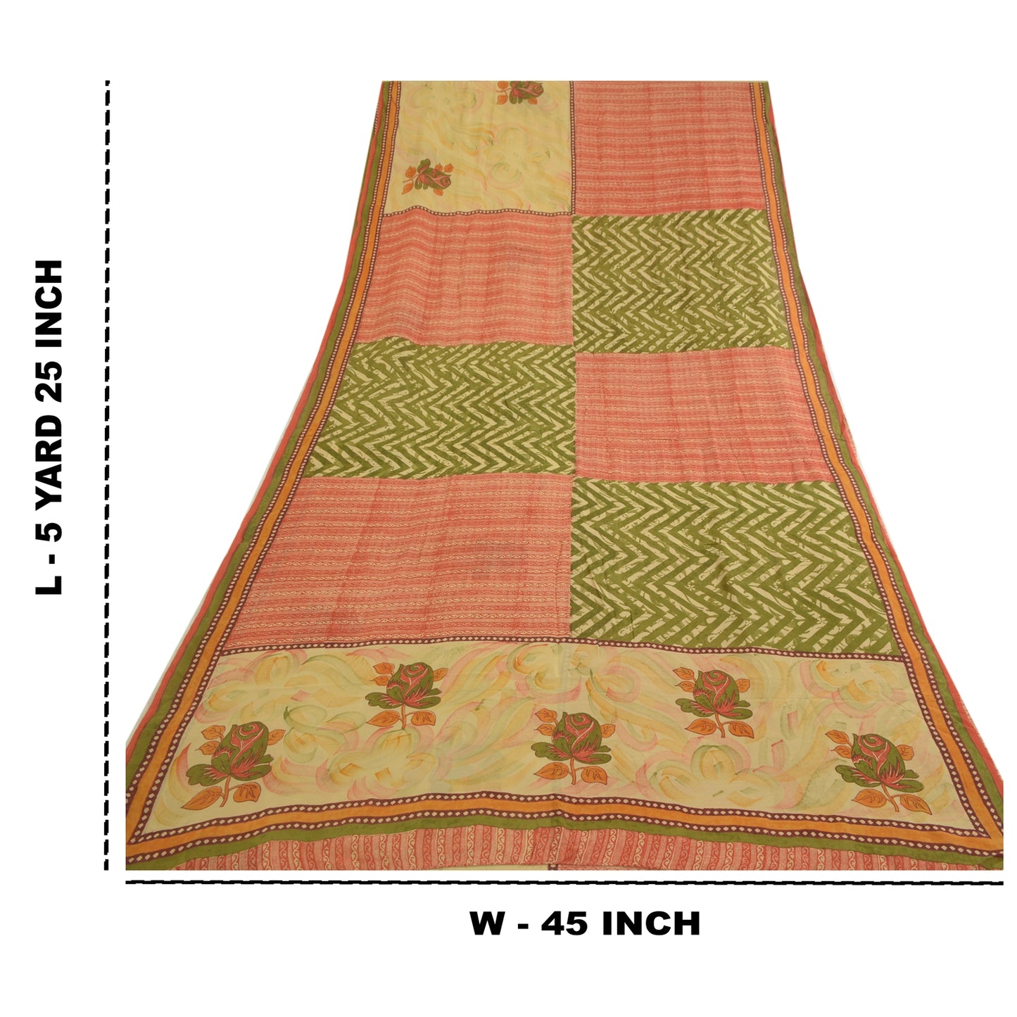 Sanskriti Vintage Sarees Multi Pure Georgette Silk Printed Sari 5yd Craft Sustainable Fabric