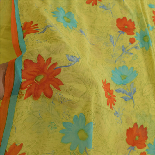 Sanskriti Vintage Sarees Green Pure Georgette Silk Printed Sari 5yd Craft Sustainable Fabric