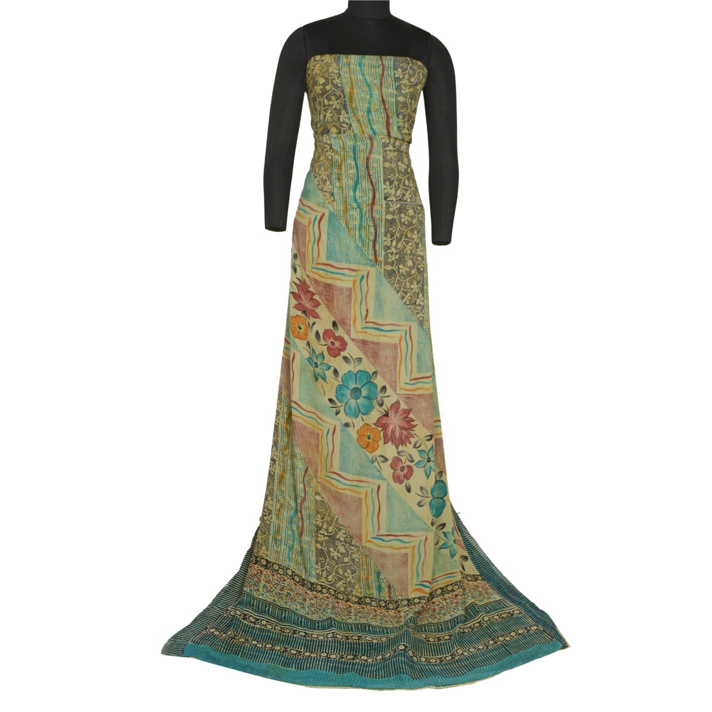 Сари Sanskriti Vintage, черное чистое шелковое сари с принтом, ремесло, устойчивая ткань