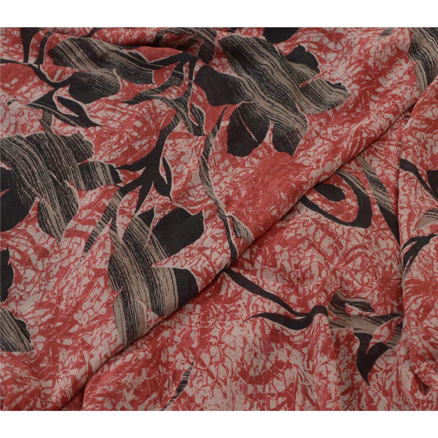 Sanskriti Vintage Sarees Red Pure Georgette Silk Printed Sari 5yd Craft Sustainable Fabric