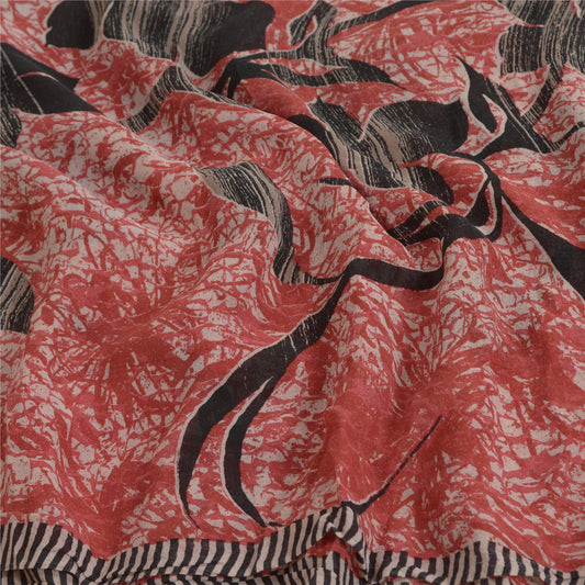 Sanskriti Vintage Sarees Red Pure Georgette Silk Printed Sari 5yd Craft Sustainable Fabric
