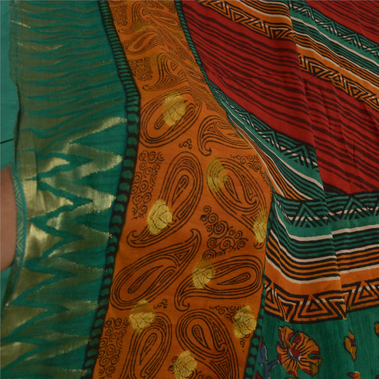 Sanskriti Vintage Sarees Red Pure Georgette Silk Print Woven Border Sari Sustainable Fabric