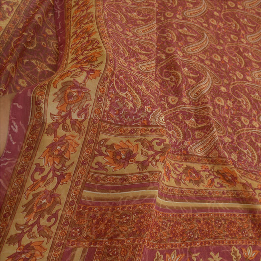 Sanskriti Vintage Sarees Purple Pure Georgette Silk Printed Sari Craft Sustainable Fabric