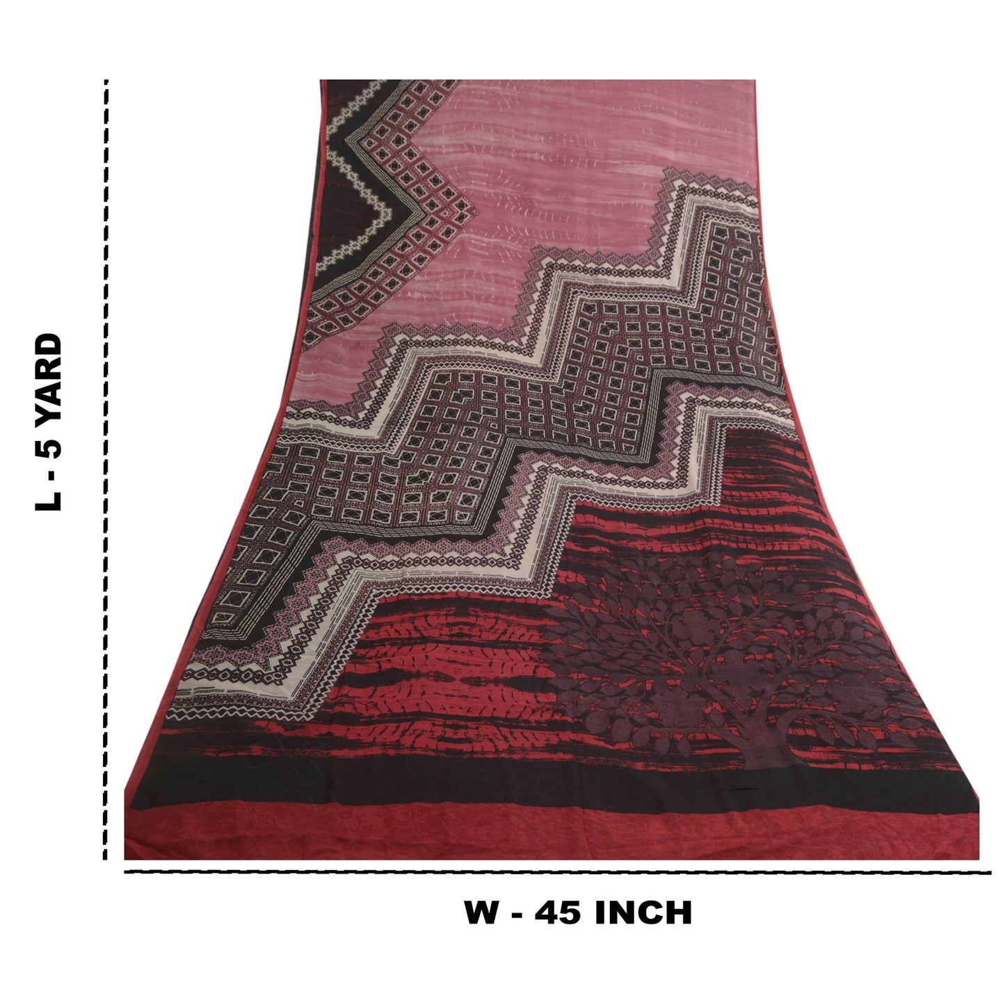 Sanskriti Vintage Sarees Pink/Black Pure Georgette Silk Print Sari Craft Sustainable Fabric