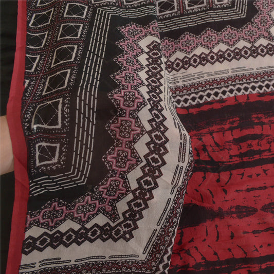 Sanskriti Vintage Sarees Pink/Black Pure Georgette Silk Print Sari Craft Sustainable Fabric