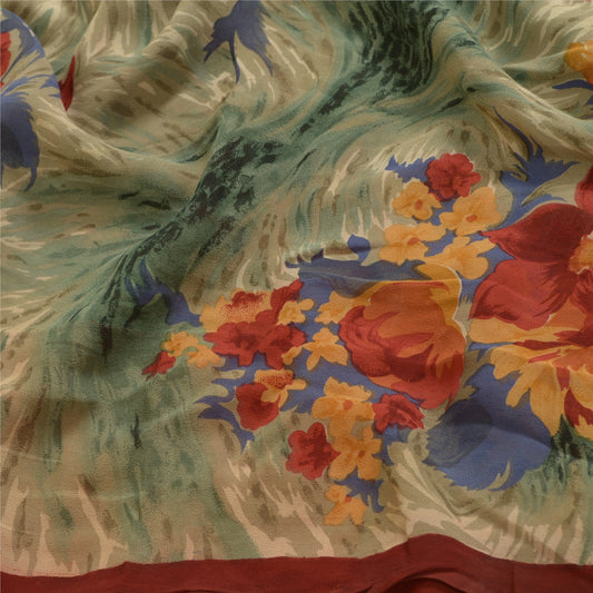 Sanskriti Vintage Sarees Multi Pure Georgette Silk Printed Sari Craft Sustainable Fabric