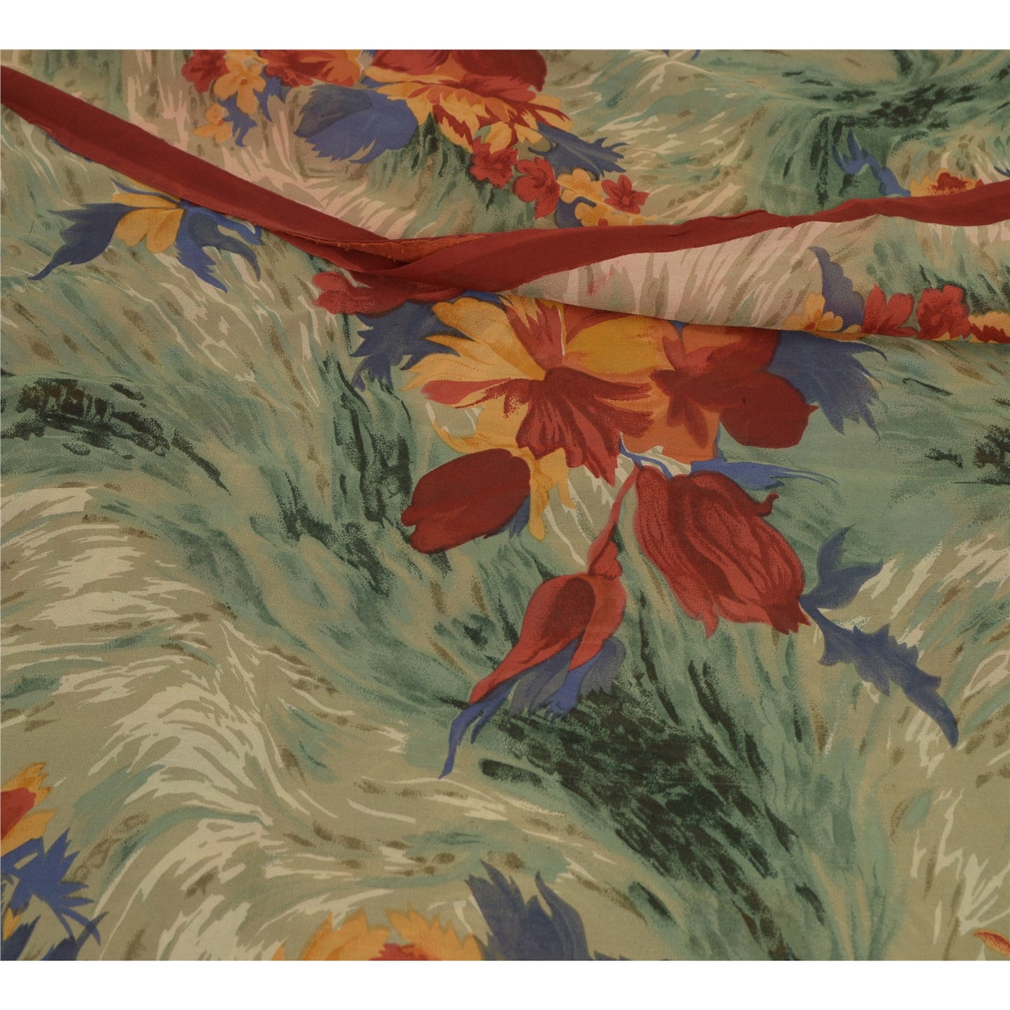 Sanskriti Vintage Sarees Multi Pure Georgette Silk Printed Sari Craft Sustainable Fabric