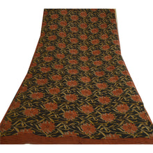 Load image into Gallery viewer, Sanskriti Vintage Sarees Black/Orange Printed Pure Georgette Silk Sari Fabric
