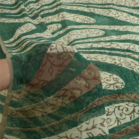 Sanskriti Vintage Sarees Green Pure Georgette Silk Printed Sari Craft Sustainable Fabric