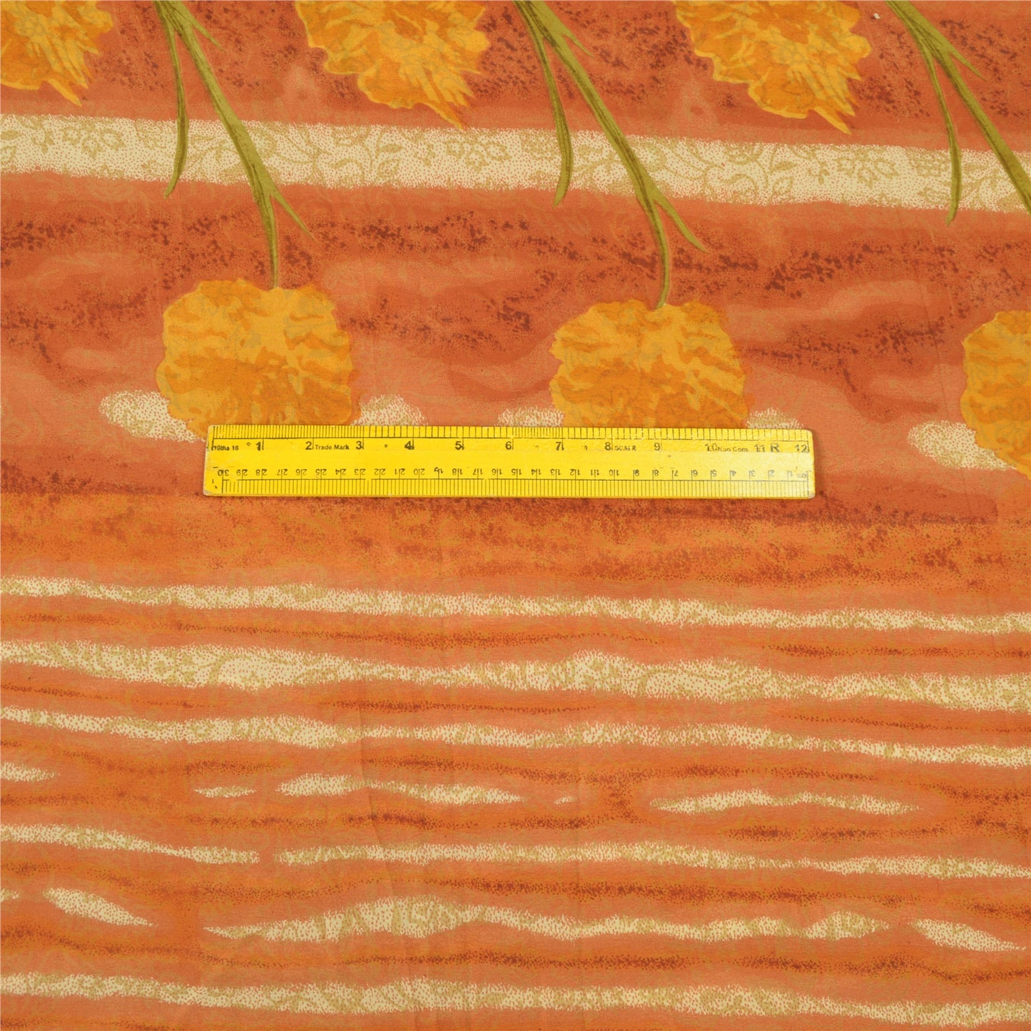 Sanskriti Vintage Sarees Orange Pure Georgette Silk Printed Sari Craft Sustainable Fabric