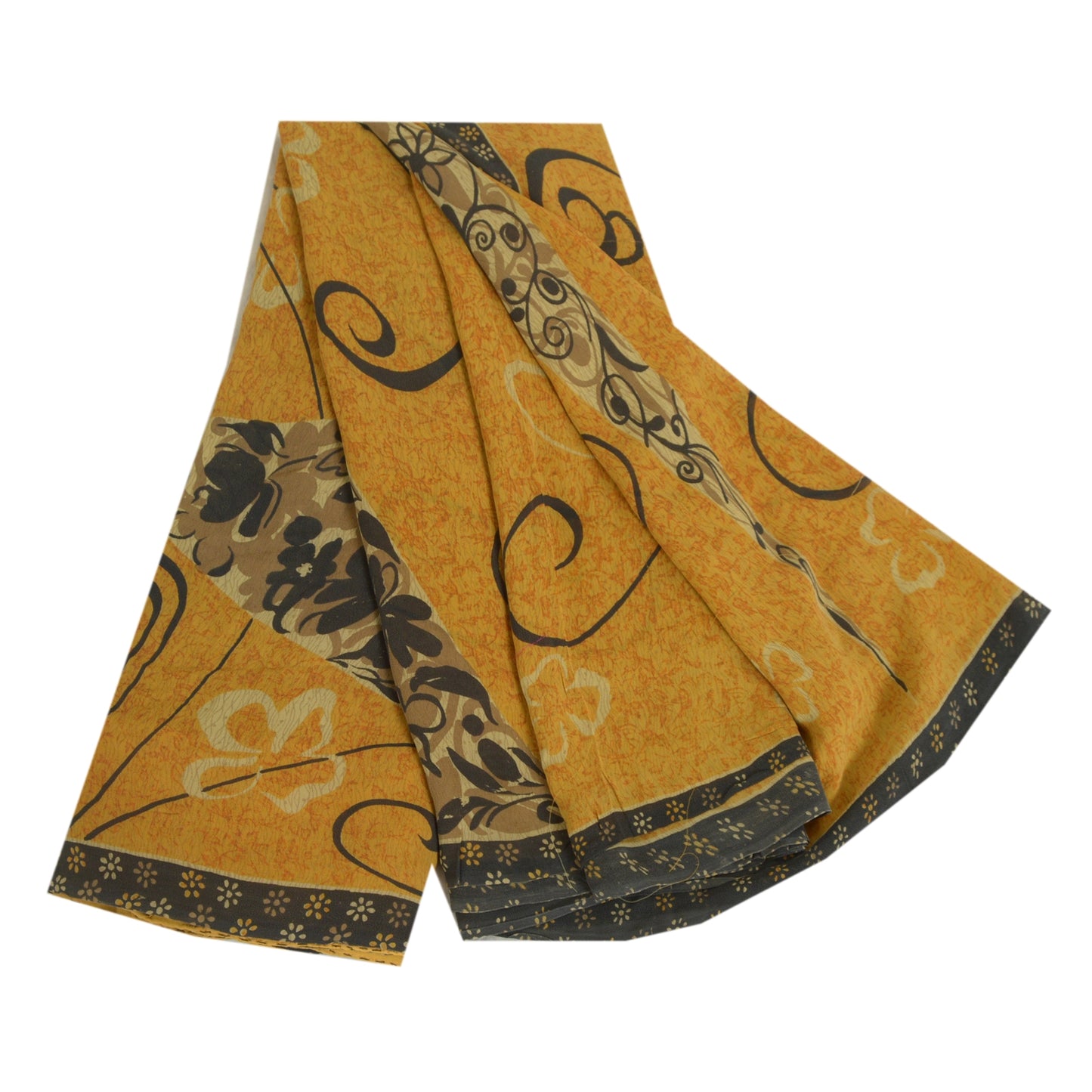 Sanskriti Vintage Sarees Saffron Pure Georgette Silk Printed Sari Craft Sustainable Fabric