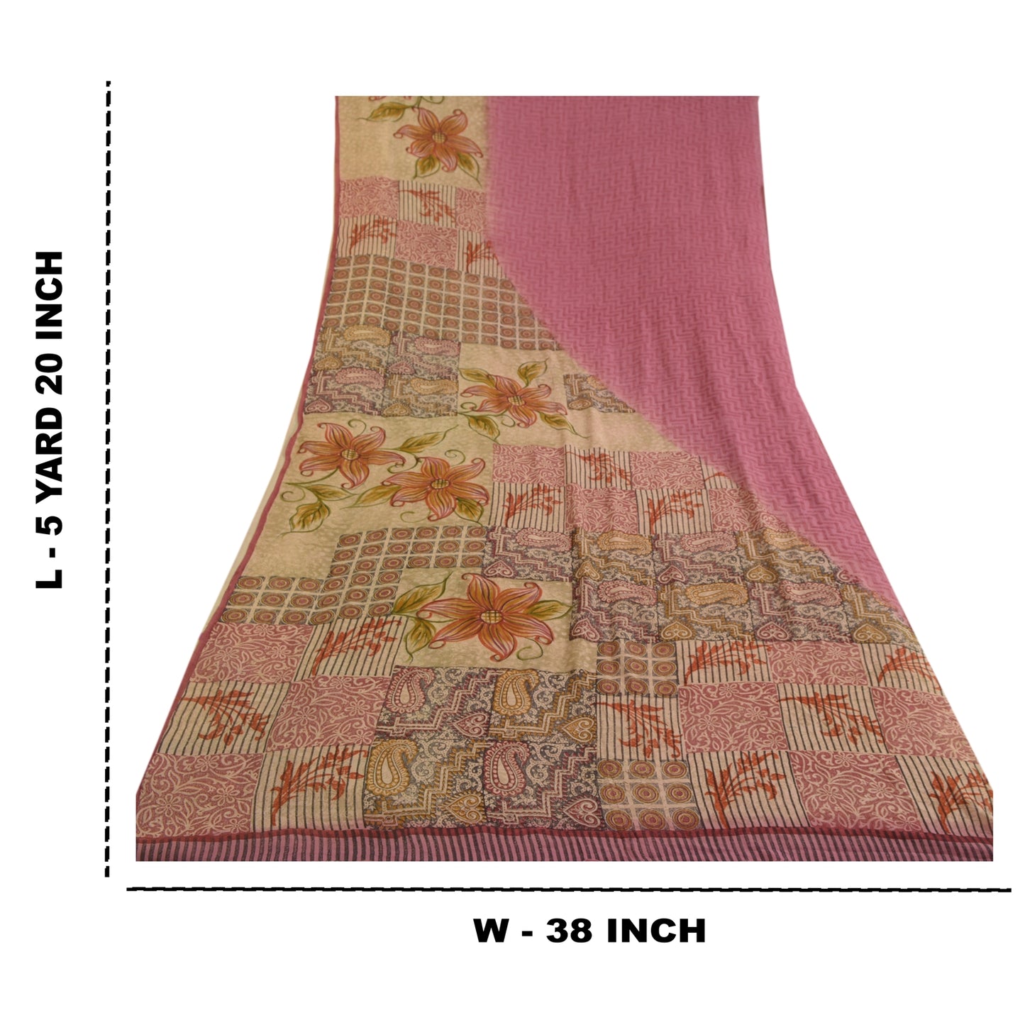 Sanskriti Vintage Sarees Pink Pure Georgette Silk Printed Sari 5yd Craft Sustainable Fabric