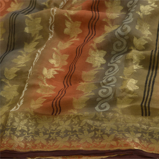 Sanskriti Vintage Sarees Multi Pure Georgette Silk ZariBorder Print Sari Sustainable Fabric