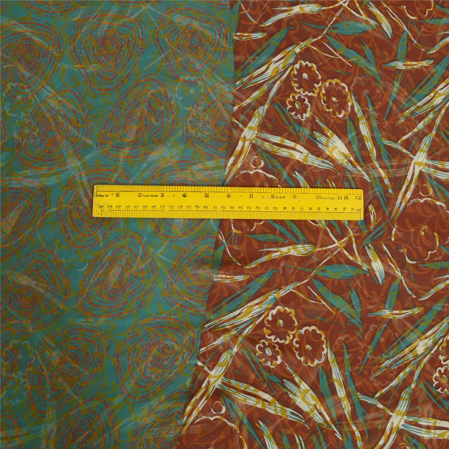 Санскритские винтажные сари индийское коричневое/зеленое жоржетовое сари с принтом ремесло устойчивая ткань