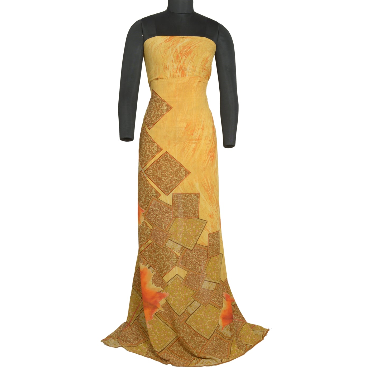 Санскрити Винтаж Сари Крем Чистый Жоржет Шелк Печатный Сари Ремесло Экологичная Ткань