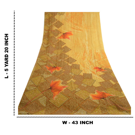 Sanskriti Vintage Sarees Cream Pure Georgette Silk Printed Sari Craft Sustainable Fabric