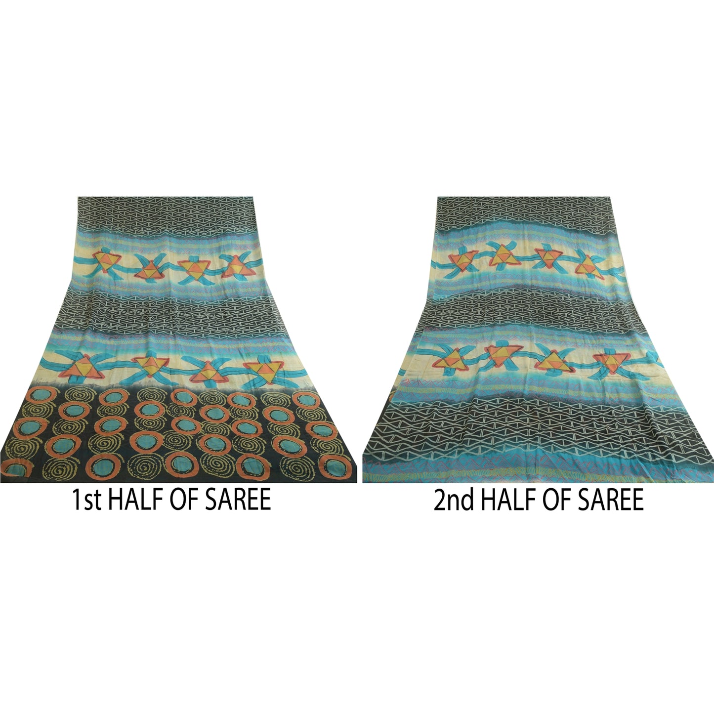 Sanskriti Vintage Sarees Black/Blue Printed Pure Georgette Silk Sari 5yd Sustainable Fabric