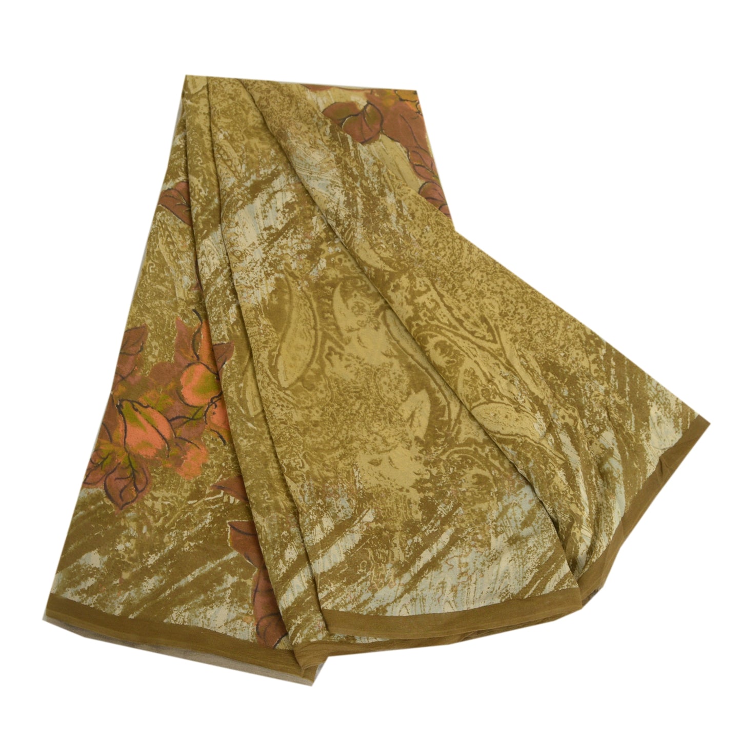 Sanskriti Vintage Sarees Green Pure Georgette Silk Printed Sari Craft Sustainable Fabric