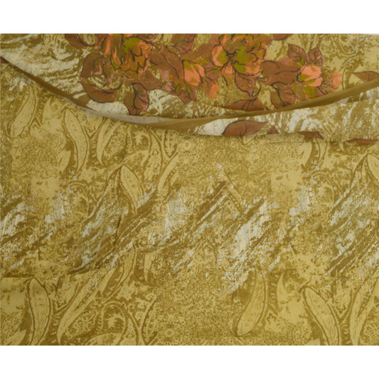 Sanskriti Vintage Sarees Green Pure Georgette Silk Printed Sari Craft Sustainable Fabric