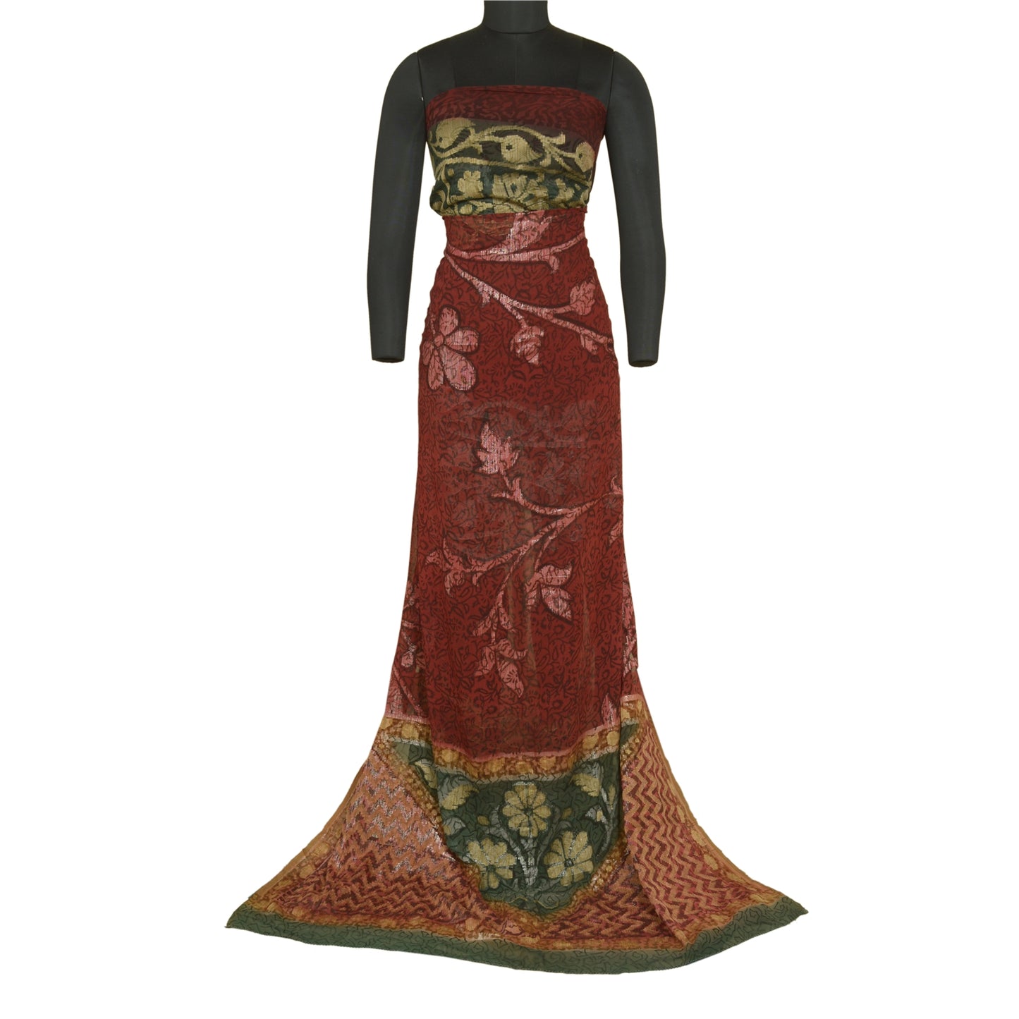 Sanskriti Vintage Sarees Red Pure Georgette Silk Print Woven Sari Craft Sustainable Fabric