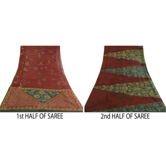 Sanskriti Vintage Sarees Red Pure Georgette Silk Print Woven Sari Craft Sustainable Fabric