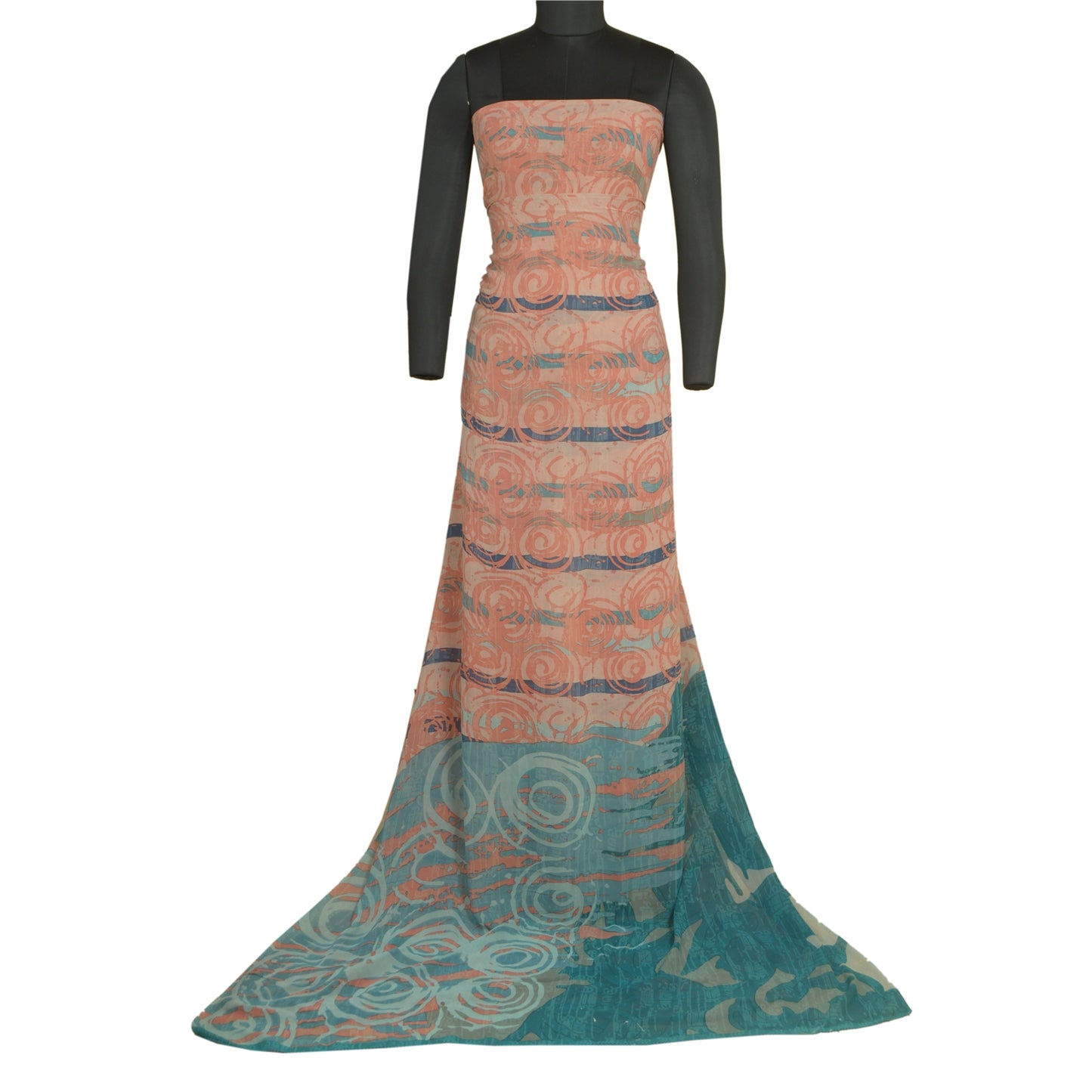 Sanskriti Vintage Sarees Peach Pure Georgette Silk Printed Sari Craft Sustainable Fabric