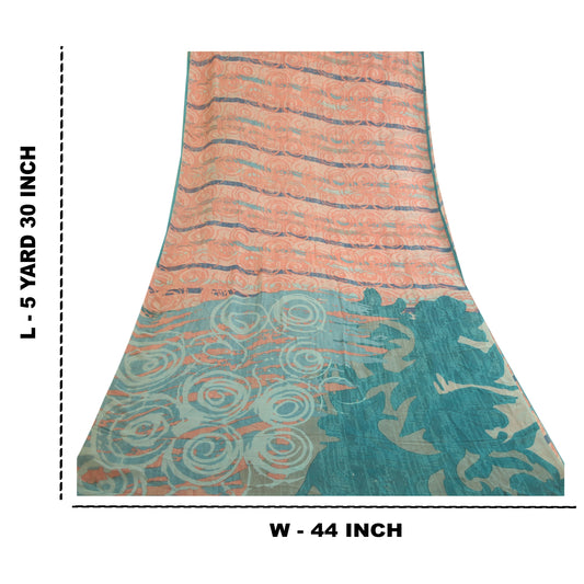 Sanskriti Vintage Sarees Peach Pure Georgette Silk Printed Sari Craft Sustainable Fabric