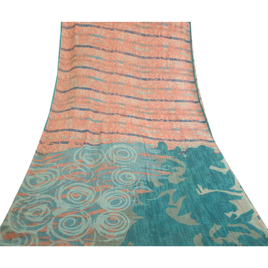 Sanskriti Vintage Sarees Peach Pure Georgette Silk Printed Sari Craft Sustainable Fabric