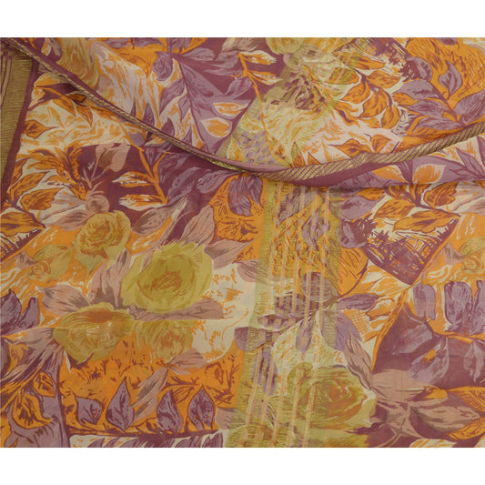 Sanskriti Vintage Sarees Multi Pure Georgette Silk Printed Woven Sari Sustainable Fabric