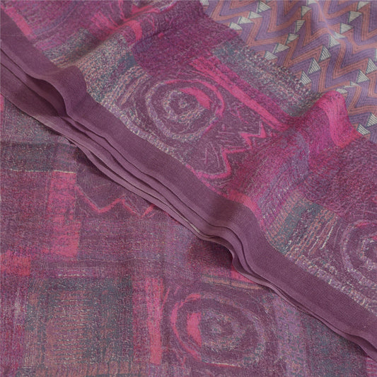 Sanskriti Vintage Sarees Purple Pure Georgette Silk Printed Sari Craft Sustainable Fabric