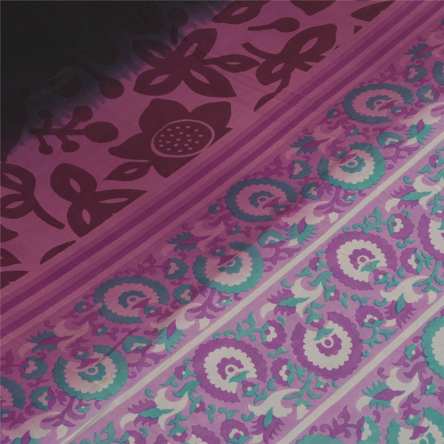 Sanskriti Vintage Sarees Purple Pure Georgette Silk Printed Sari Craft Sustainable Fabric